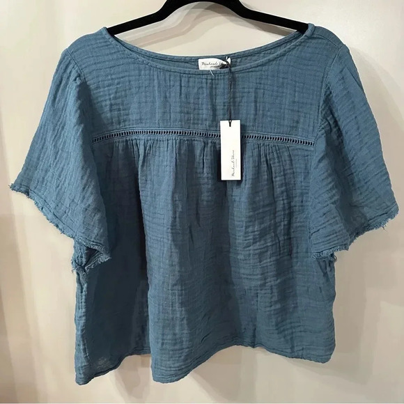NWT Michael Stars Cotton Leonora Flutter Sleeve Gauze Top Size XL - Picture 2 of 7